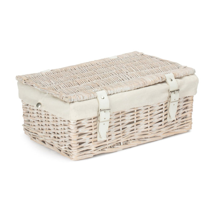 35cm Whitewash Willow Wicker Picnic Basket