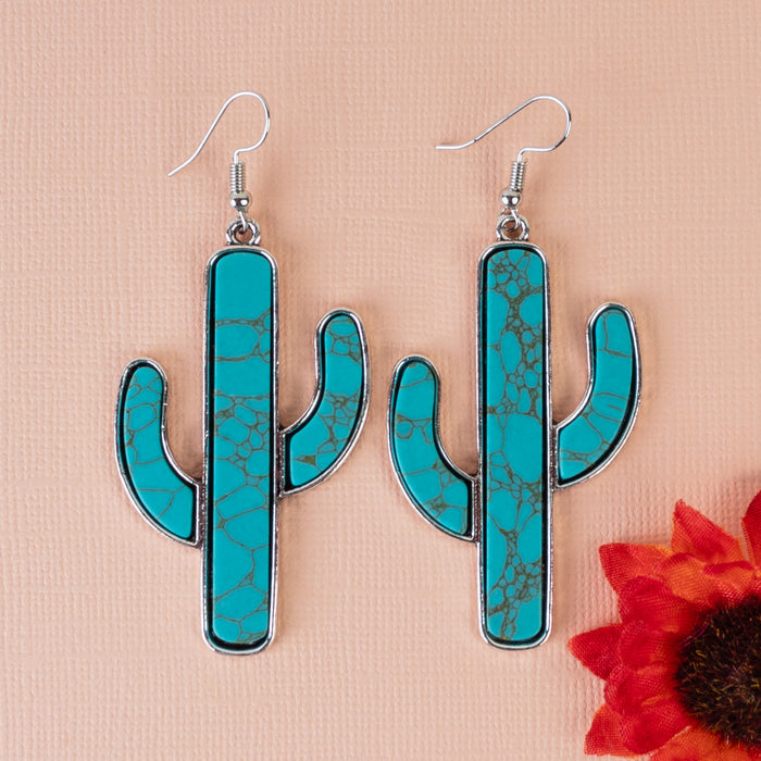 93110 - Turquoise Cactus Earrings - Turquoise & Silver