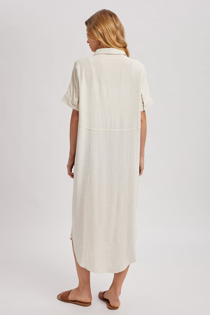 Button Down Shirt Midi Dress With Pockets