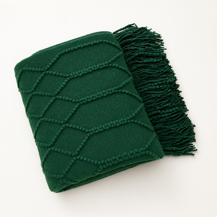 Dark Green Rhombus Diamond Knit Throw Blanket