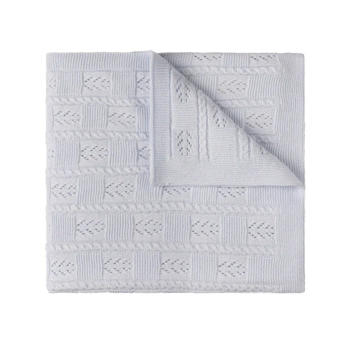 Feltman Blue Cable Pointelle Knit Blanket