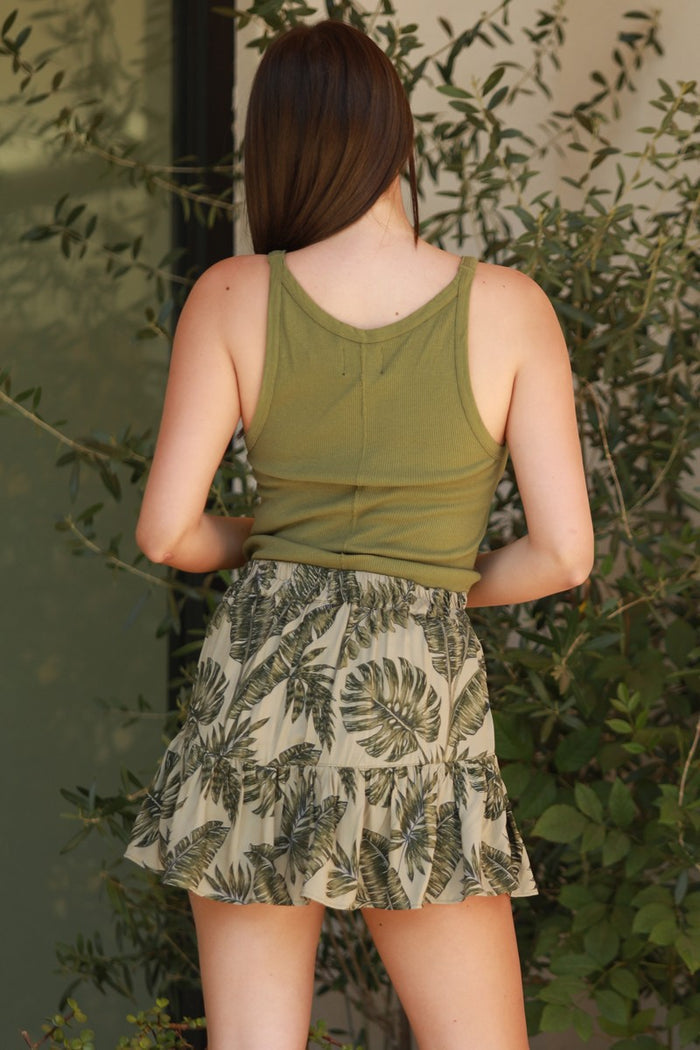 Green Floral Printed Skort