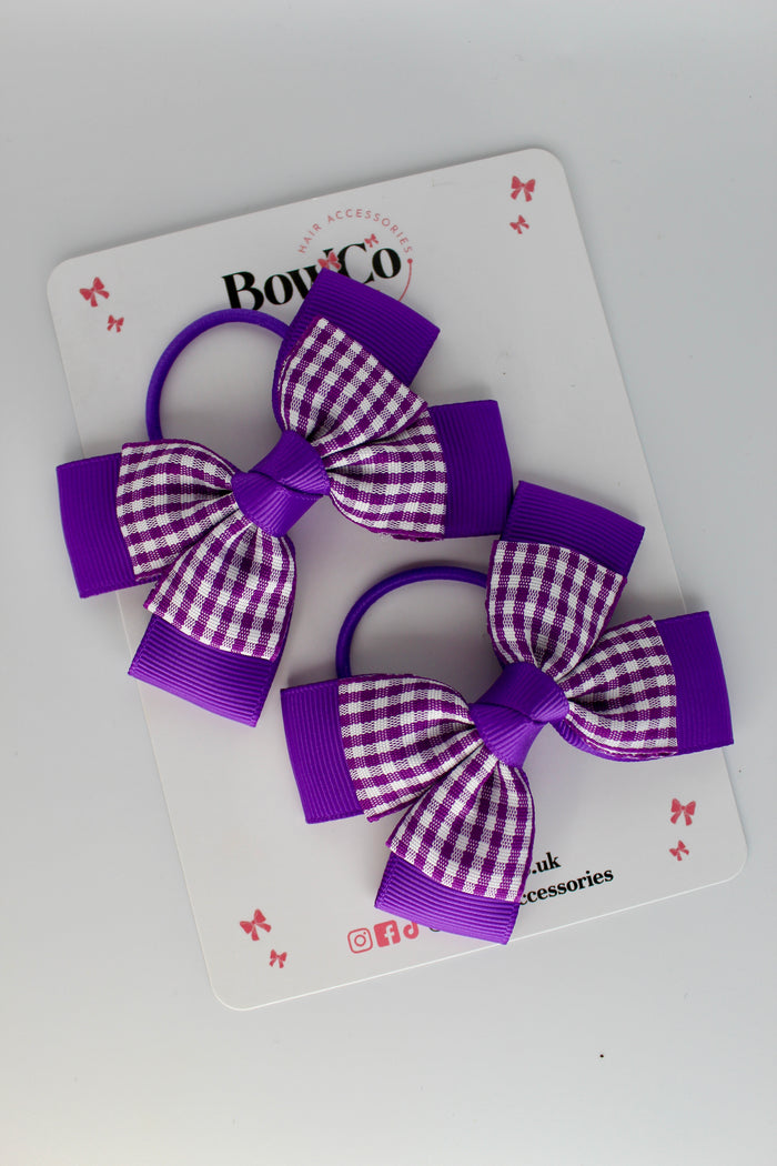 Layer Bow Set - School Bow Purple Gingham - Elastic
