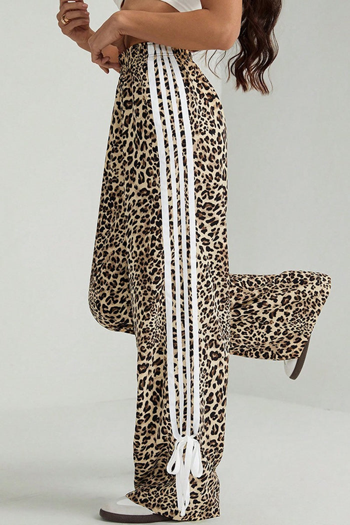 Leopard pants with white stripe