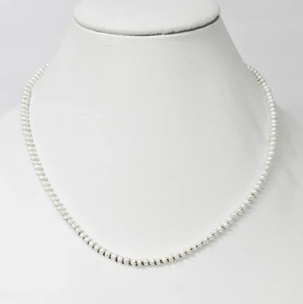 Mini Beaded Necklace with Pearls and Stainless Steel Spacer beads