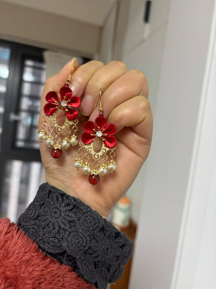PF220 - Red Flower Chanhua Earrings - Wholesale