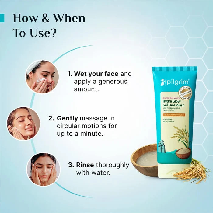 PILGRIM KOREAN RICE WATER HYDRA GLOW GEL FACE WASH-100ML