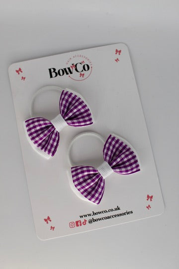 School Bow Purple and White Gingham Double Lapel Set - Elastic