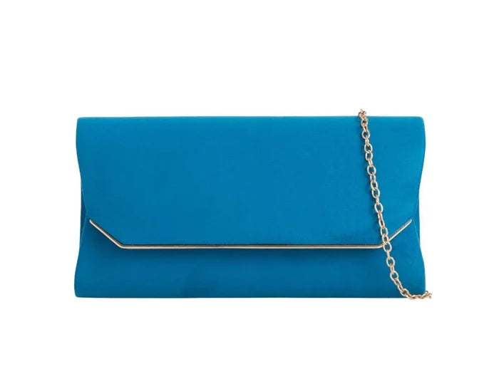 Sea Blue Suede Envelope Clutch Bag - Franklins