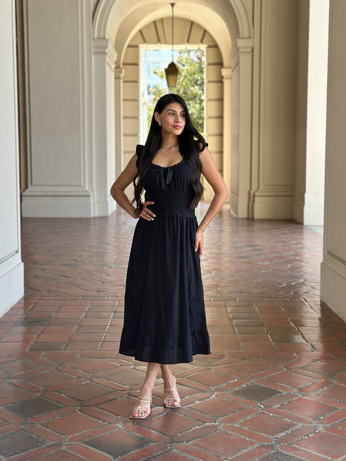 Smocked Waist Sleeveless Scoop Neck Mid Dress