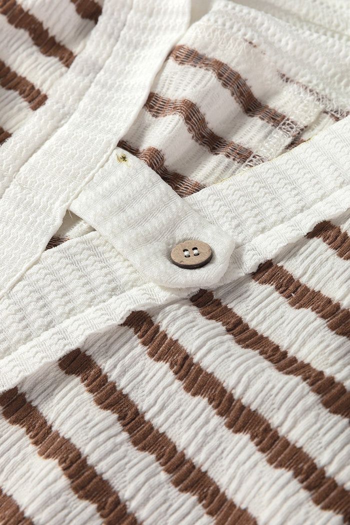 Textured Stripe V Neck Button Front Knit Top