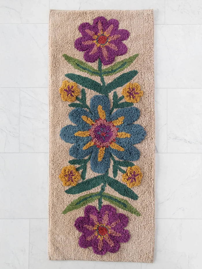 Tufted Runner Bath Mat - Taupe Flower-view 2
