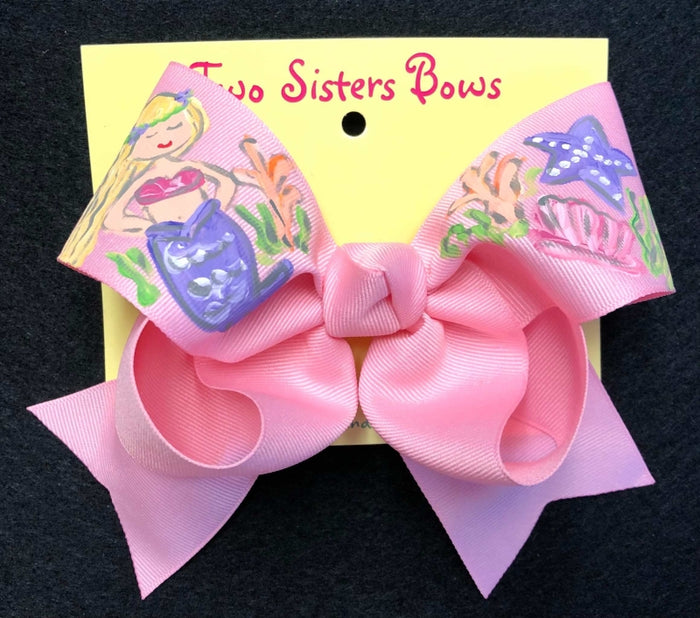 Two Sisters Mermaid Shells Painted Bow-Pink