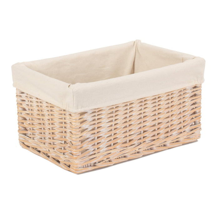Whitewash White Lined Wicker Storage Basket