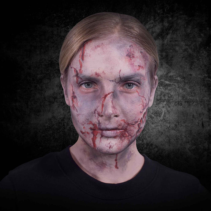 Zombie SFX makeup look created with alcohol palette