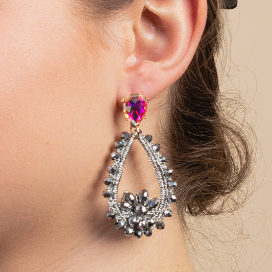 1305 - Beaded Drop Earrings - Silver
