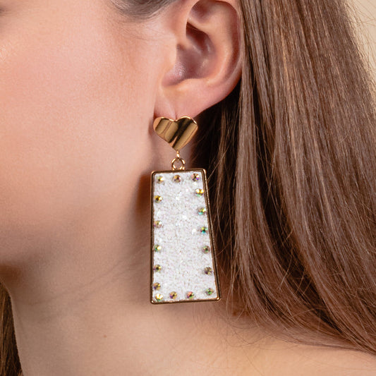 1309 - Rectangle Glitter Earrings - White