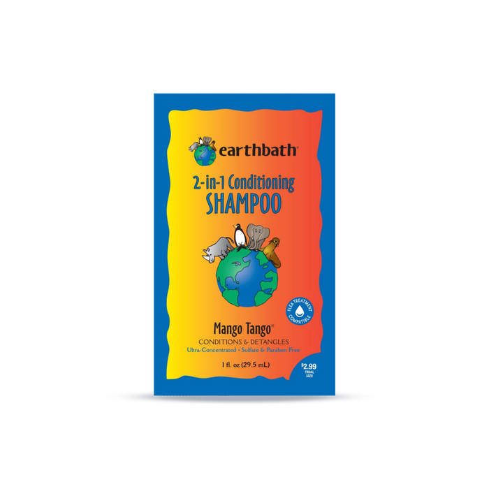 A package of Earthbath 2-in-1 Conditioning Shampoo with Mango Tango flavor.