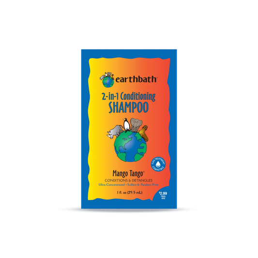 A package of Earthbath 2-in-1 Conditioning Shampoo with Mango Tango flavor.