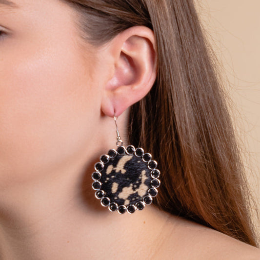93176 - Animal Print Drop Earrings - Black