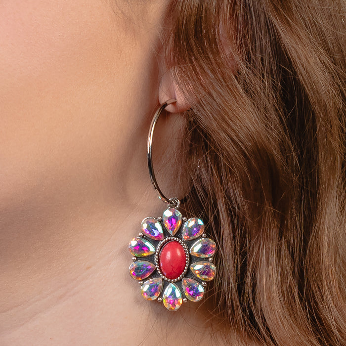 93442 - Squash Blossom Hoop Earrings - Red