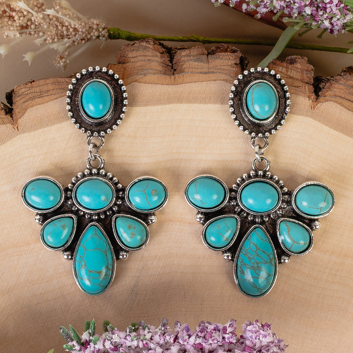 93479 - Squash Blossom Earrings - Turquoise & Silver