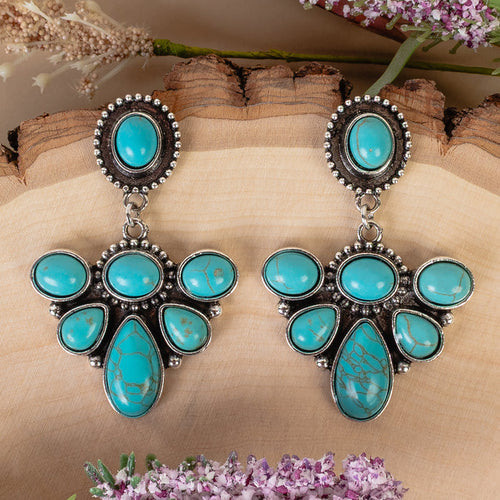 93479 - Squash Blossom Earrings - Turquoise & Silver