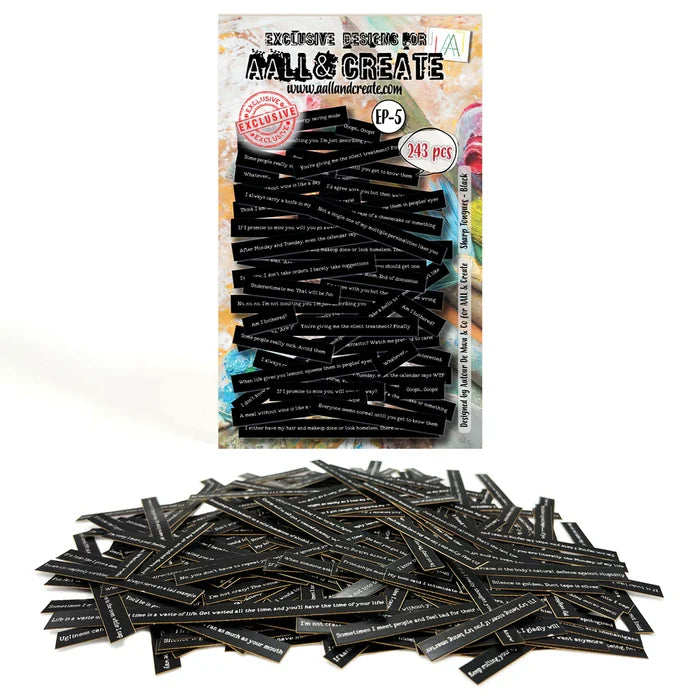 Aall &amp; Create - Ephemera - #5 - Sharp Tongues - Black. Ephemera Die Cuts - 243 die-cuts per pack. Beautifully designed card cut outs. Pieces vary.