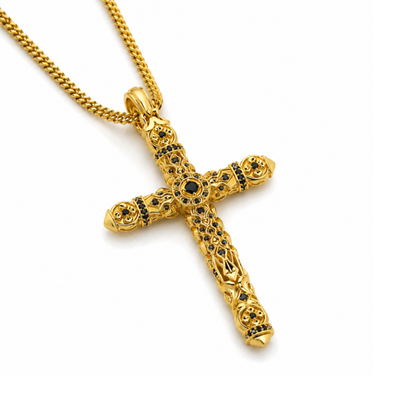 Ambrose Silver Cross Pendant with 18K Gold PVD Plating & Black Onyx