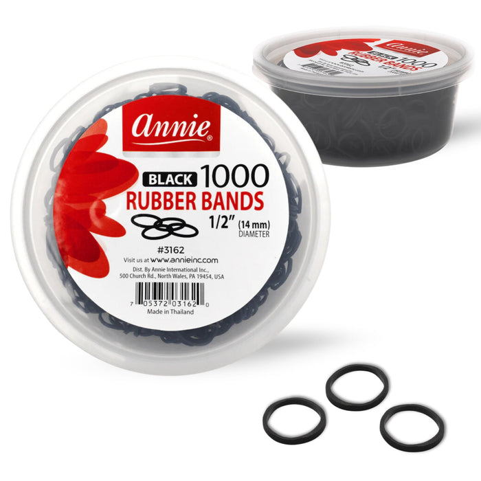 Annie Hair Rubber Bands 14mm, 1,000 Count, Black