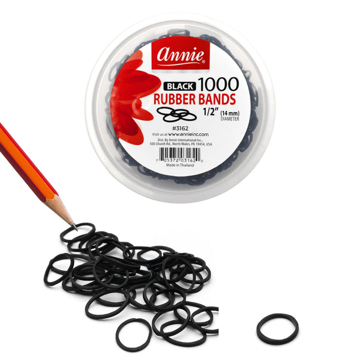Annie Hair Rubber Bands 14mm, 1,000 Count, Black