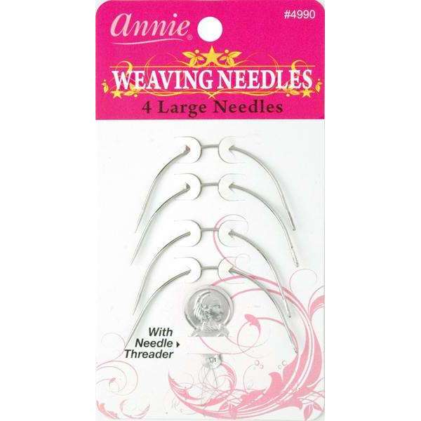 Annie Large Curved Hair Weaving Needles, 4 Count, Silver