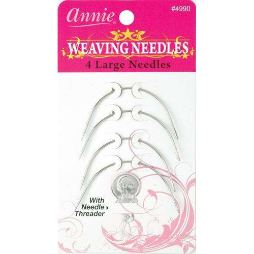 Annie Large Curved Hair Weaving Needles, 4 Count, Silver