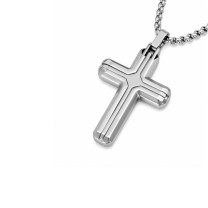 Aurelian Stainless Steel Small Cross Pendant with Satin Inlay