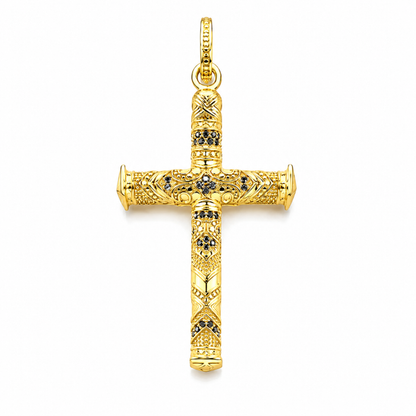 Aurelio Silver Cross Pendant with 18K Gold PVD Plating & Black Zirconium