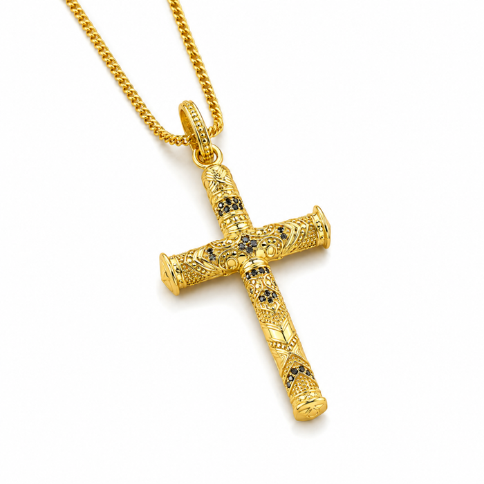 Aurelio Silver Cross Pendant with 18K Gold PVD Plating & Black Zirconium