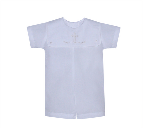 Baby Sen Ellis Cross Romper-White w/ Ecru Stitching