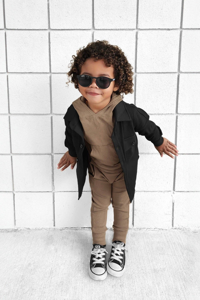 BAMBOO RIBBED BUTTON UP SHACKET | BLACK