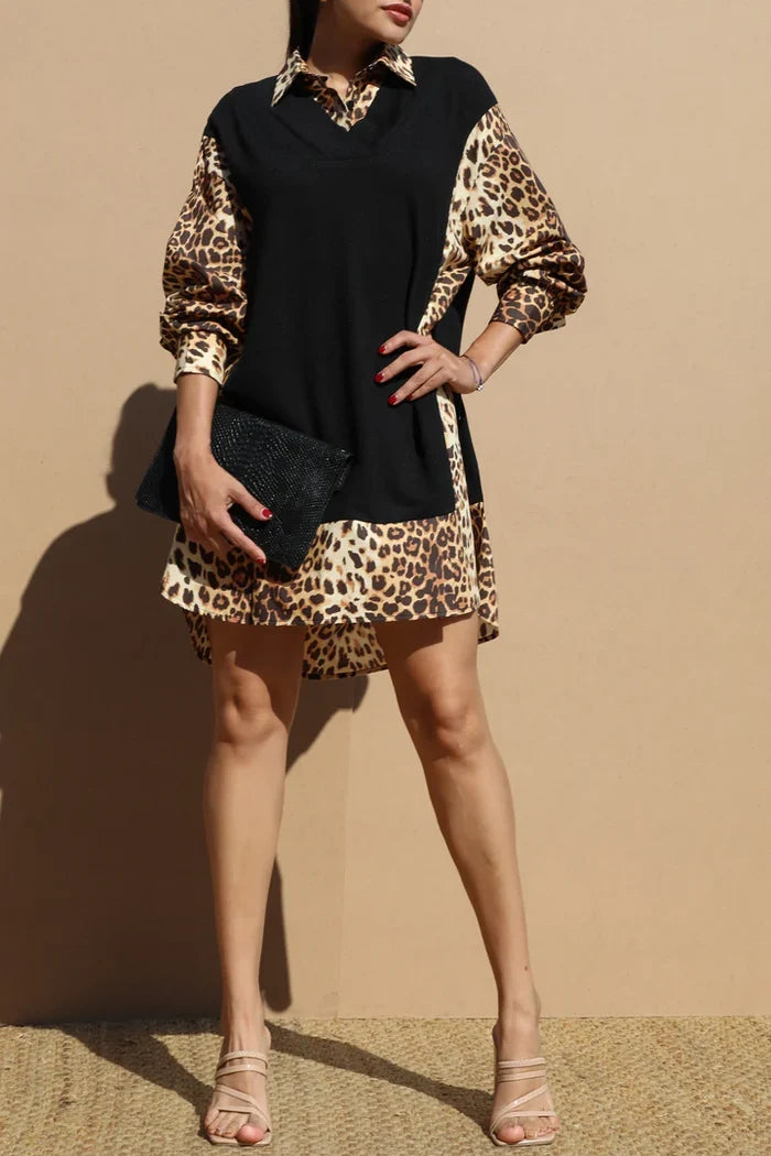 Black Leopard Knit Dress Shirt: Elegance Meets Boldness
