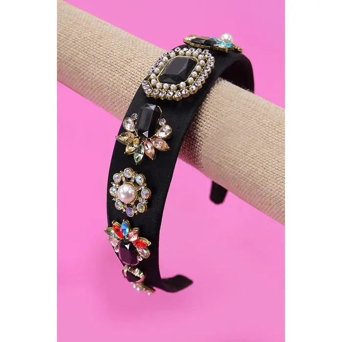 Black Rhinestone Embellished Headband