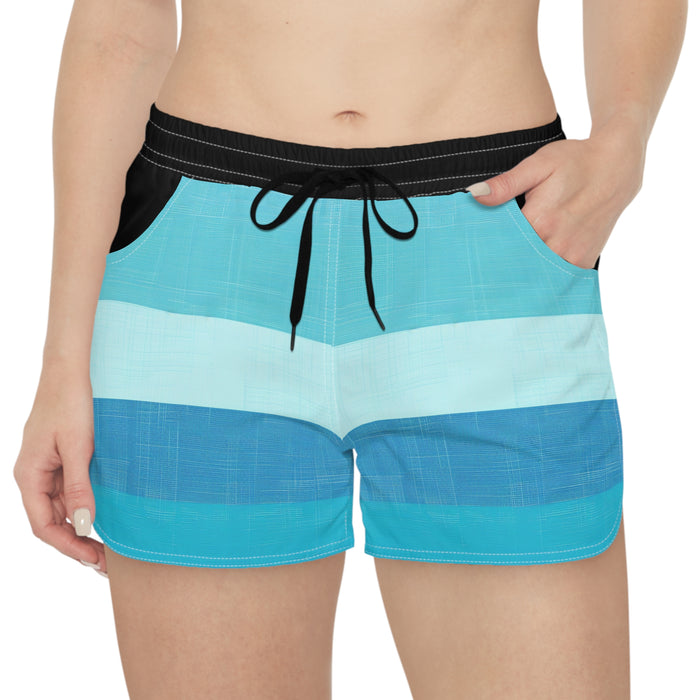 Blue Gradient Striped Women's Casual Shorts — Summer Beach Lounge AOP