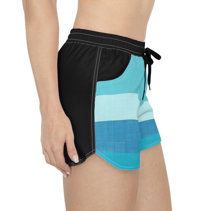 Blue Gradient Striped Women's Casual Shorts — Summer Beach Lounge AOP
