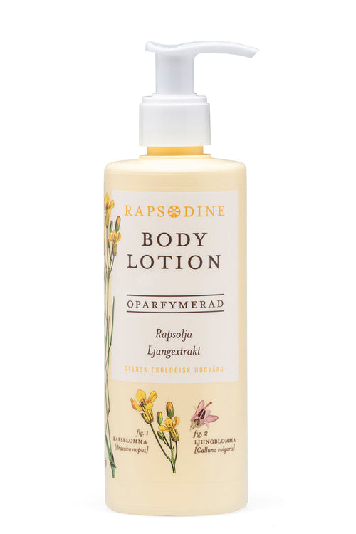 Svensk, ekologisk och vegansk bodylotion, oparfymerad, 250 ml från Rapsodine