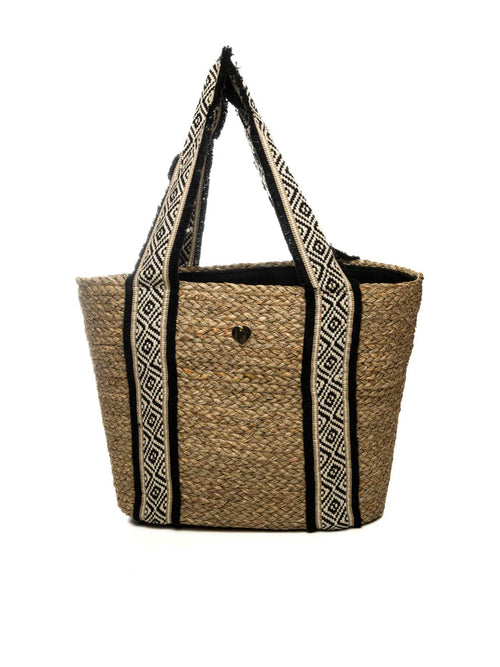 HATYOU borsa a spalla naturale/nero BP0339 TESSUTO-NATURALE