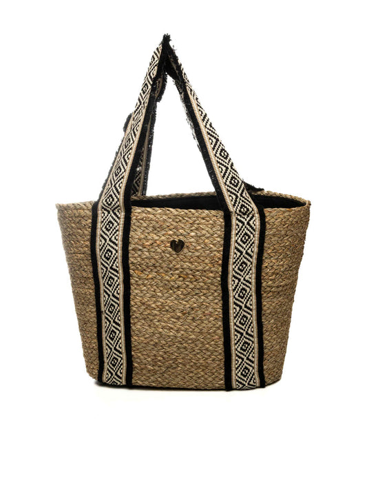 HATYOU borsa a spalla naturale/nero BP0339 TESSUTO-NATURALE