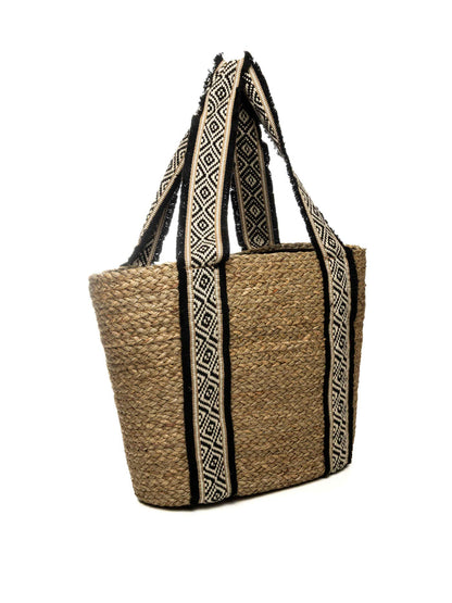 HATYOU borsa a spalla naturale/nero BP0339 TESSUTO-NATURALE