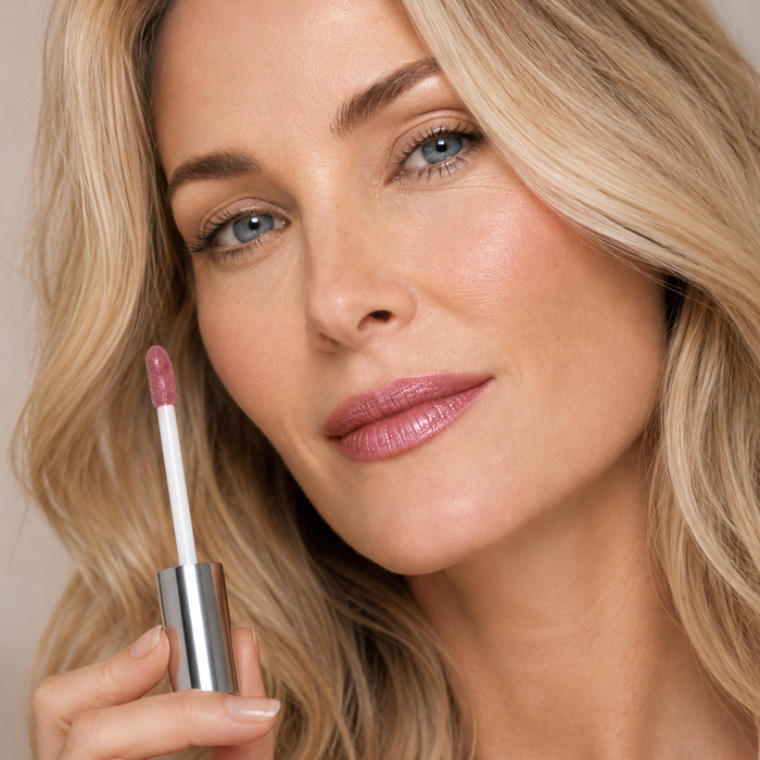 Woman wearing Runway Rogue Long Wear Liquid Lipstick in the shade 'Boss Babe'
