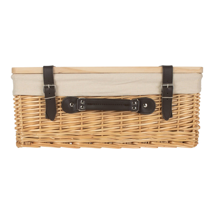 Buff White Lined Willow Empty Picnic Basket with Pinewood Lid