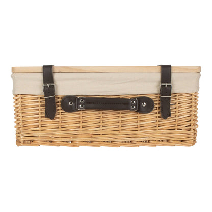 Buff White Lined Willow Empty Picnic Basket with Pinewood Lid