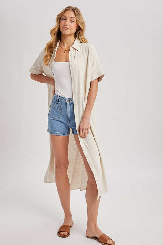 Button Down Shirt Midi Dress With Pockets